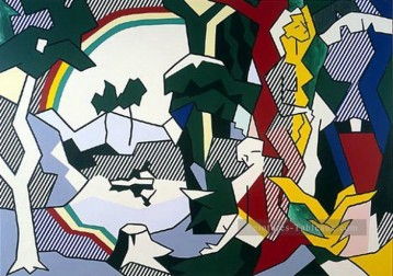 Roy Lichtenstein Painting - paisaje con figuras y arcoiris 1980 Roy Lichtenstein